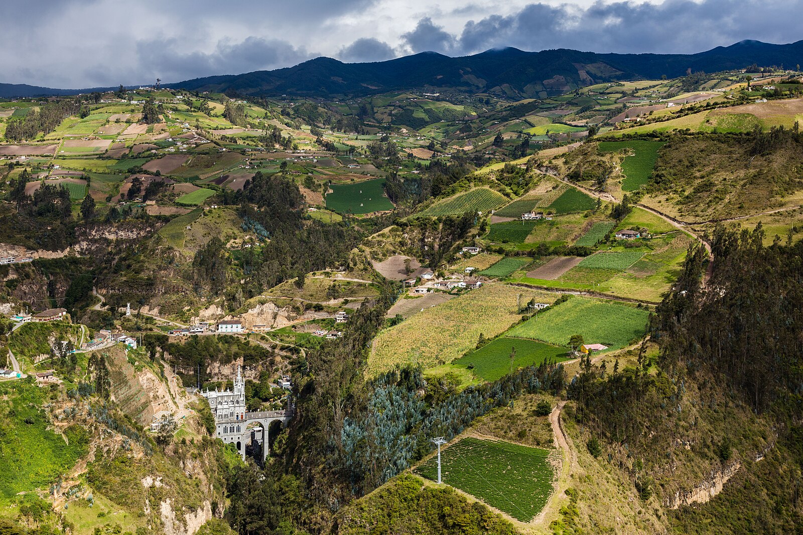 Las Lajas Sanctuary Gothic basilica in canyon near Ipiales, Colombia