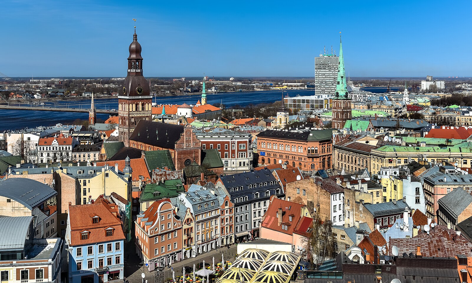 Riga old town rooftops and church spires, Latvia