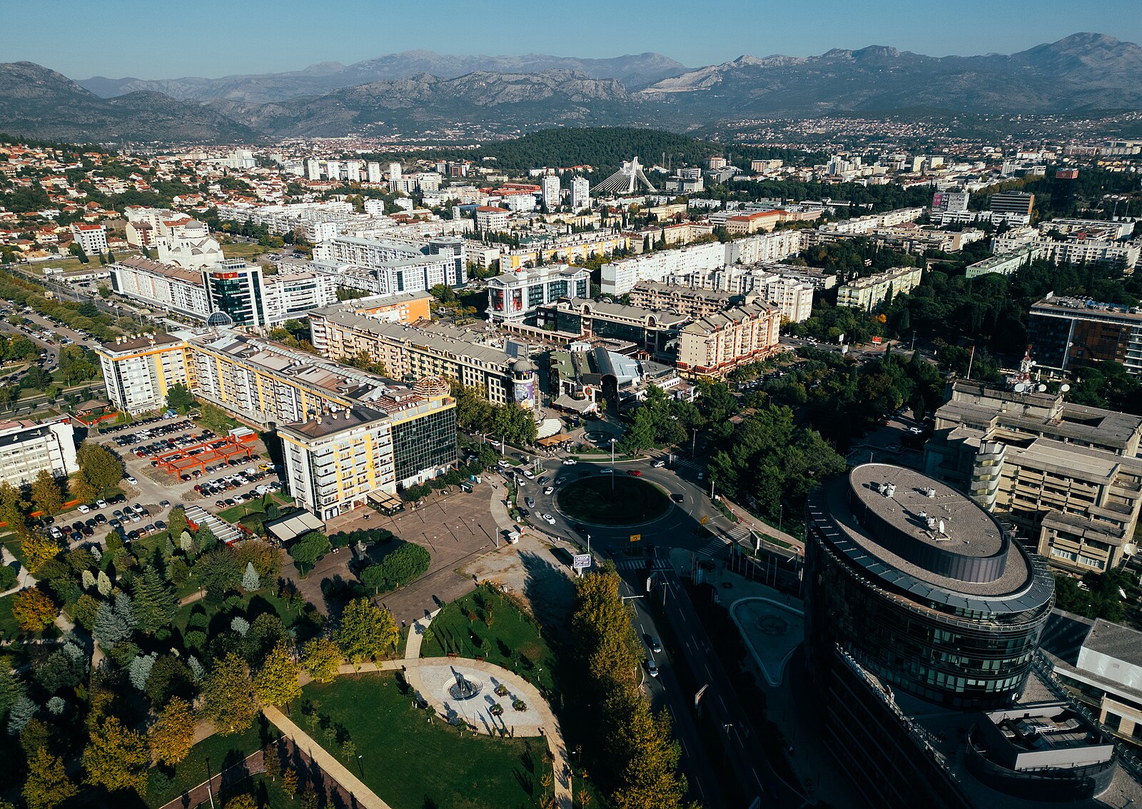 Panoramic view of Podgorica city and mountains, Montenegro