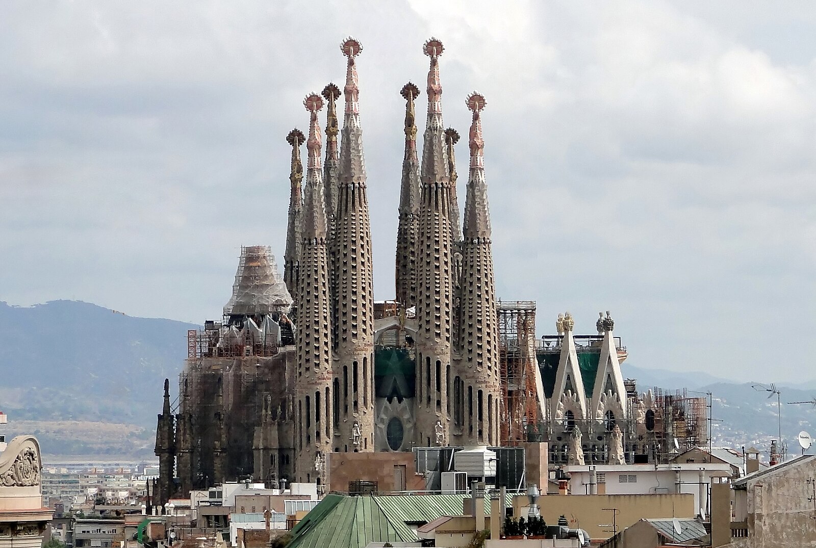 Sagrada Familia basilica exterior facade, Gaudi masterpiece in Barcelona, Spain